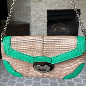 Express Green and Tan Shoulder Bag with Chain Strap
